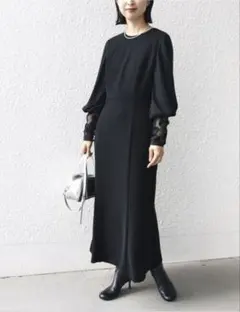 【SHIPS別注】kaene:ブラック フォーマル レース スリーブ ワンピース