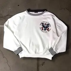 santa fe サンタフェ スウェットシャツ 短丈ワイド 刺繍ロゴ 古着