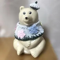 春待ちシリーズ♡オーダーページ　ハンドメイド　しろくま貯金箱　つけ襟　ベレー帽 しろくま貯金箱 つけ襟 ベレー帽 2点セット インディゴブルー2レース