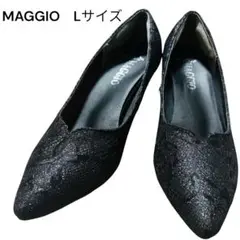 MAGGIO レース素材 ブラックラメ入ハイヒール Lサイズ　ポインテッドトゥー