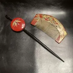 和装小物 髪飾り 櫛 かんざし 蒔絵竹柄