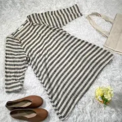 チュニック　『L』　ボーダー　グレー　7分丈　ミニワンピ　可愛い　コットン