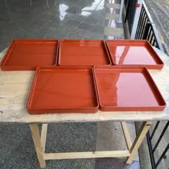 【アンティーク漆器】朱塗りお膳5枚組 昭和初期〜中期 和の趣溢れる逸品