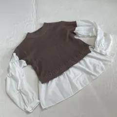 【新品】ブラウンリブセーターとホワイトシャツ　Leahmatin Mサイズ