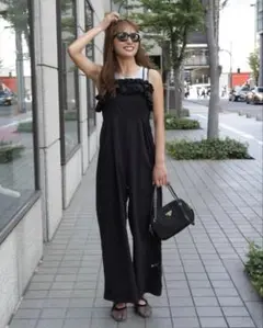 新品　Bebeod　フリル　ドッキングデザイン　サロペット　ブラック