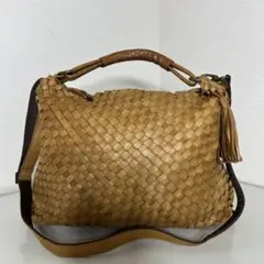LILY リリー 本革 編み込み レザー 2WAY ショルダーバッグ メッシュ