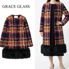 Q180 美品 XS グレースクラス ツイード 切り替え コート レディース