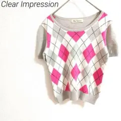 Clear Impression アーガイルパターン 半袖ニットセーター　毛混合のサムネイル