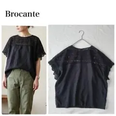 美品＊Brocante ブロカント リネン レース切替ブラウス ブラック 黒 麻のサムネイル