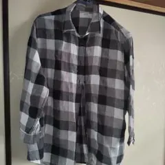 【美品/XL】ユニクロ チェック柄七分袖シャツ 黒×グレー