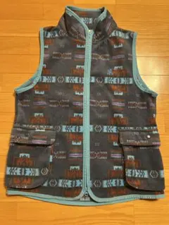 グラミチ　幾何学模様 フリースベスト　総柄　水色