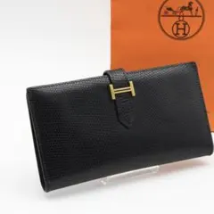 HERMES エルメス 長財布 ベアンスフレ ブラック 黒 ゴールド金具