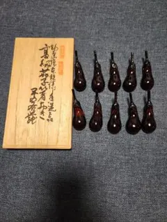 輪島塗純手造之品　茄子本乾漆箸おき　貮客 5セット 未使用保管品　 充雅作