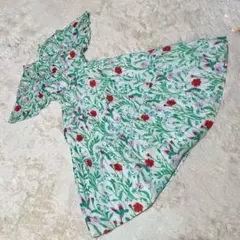 【100％シルク】ハチドリ柄ポタニカル柄柔らかい綿の裏地付きティアードワンピース