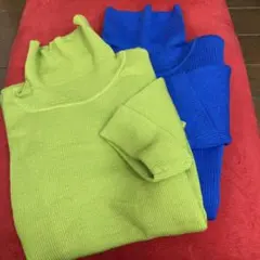 ★《POLAディニュー》青と緑のリブニットセーター　L