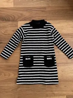 Bebe★ べべ　ボーダーワンピース　黒白　りぼん★120cm★裏起毛