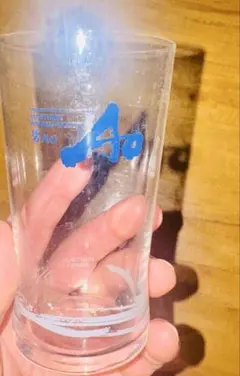 青いロゴのガラスグラス6個セット