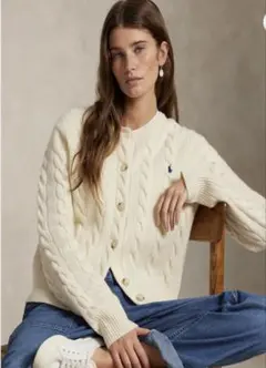 美品　ラルフローレン　ケーブル編み　半袖　カーディガン　コットン POLO RALPH LAUREN（ポロ・ラルフローレン） ポロ ラルフローレン
