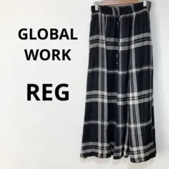 グローバルワーク レディース ロングフレアスカート チェック柄 黒 ブラック