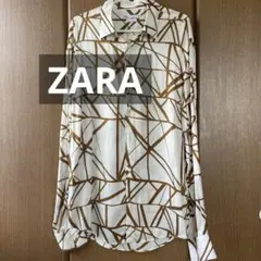 ZARA 長袖シャツ 幾何学模様 ホワイト ブラウンのサムネイル