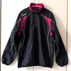 ​アシックス 野球 ハーフジップ ウインドブレーカー M ネイビー レッド