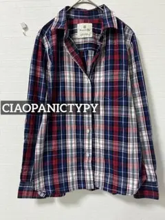 k0357 CIAOPANICTYPY チェック柄スキッパーシャツ　ブルー系