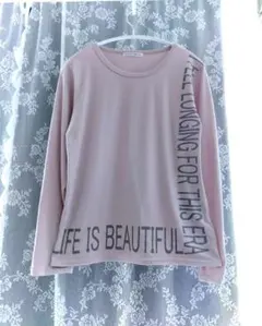 ロゴモチーフ Ｔシャツ ピンク グレー ロンT 長袖 トップス カットソー