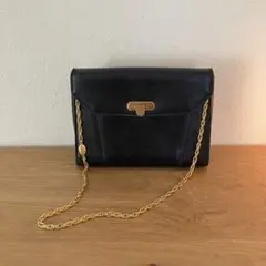 ヴィンテージ　ブラック　レザー　NOBUO 本革　チェーンバッグ