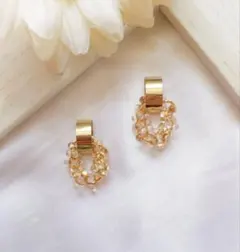 ゴールド×チェコビーズピアス b　ハンドメイドピアス