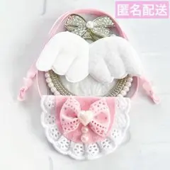 モンぬい ぬい用 羽付 ドット リボン スタイ よだれかけ 薄 ピンク いつぬい