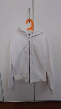 ホワイト フード付き ジップアップパーカー