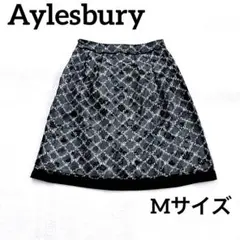 【Aylesbury】アリスバーリー 花柄 フレアスカート 9 モノトーン 美品のサムネイル