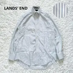 美品 Lands’ End シャツ ストライプ ブルー ノーアイロン 綿 S