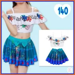 新品 キッズ 女の子 ビキニ セパレート水着 140 白 青 緑 花柄 フリルa