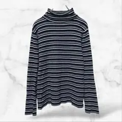 【シネマクラブ】タートルネックカットソー ボーダー(L)総柄 綿100 コットン
