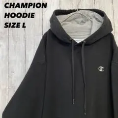 チャンピオン　ワンポイント刺繍ロゴスエットパーカー　サイズL 黒　アメリカ古着