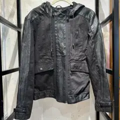 7 for all mankind レザー フーディ S ブラック