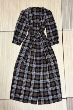 【ザラ・trfcollection】チェック柄ロングワンピース Aライン モダン