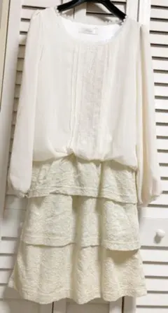 ワンピース レース ミント シフォンワンピ　長袖のサムネイル