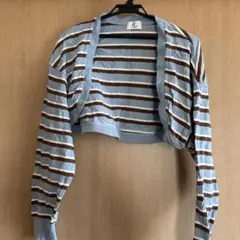 JEANASIS eLクロップドカーディガン 水色茶色ストライプのサムネイル