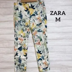 ZARA ボタニカル 花柄 総柄 トロピカル ストレッチ 楽ちん ポケット