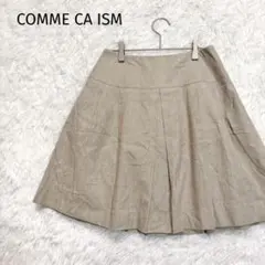 【コムサイズム】台形ミニスカート　フレア　リネン混　ベージュ　エレガント