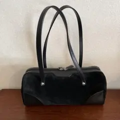 黒 スエード ハンドバッグ ファスナー式