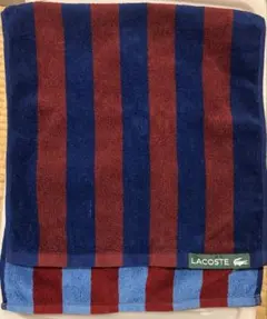 【新品】ラコステ フェイスタオル ストライプ 綿100% ワニロゴ 青 赤