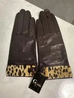 【新品未使用】GENUINE LEATHER ひつじ革 濃茶 ヒョウ柄　手袋