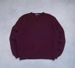 90s Polo by Ralph Lauren バーガンディ Vネックセーター