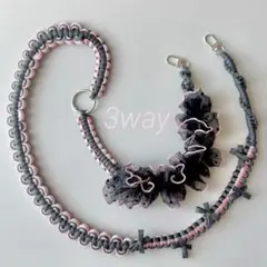 ショルダー【3way】グレー×ピンク　ドットフリル