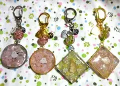 桜と小鳥のレジンチャーム キーホルダー 4点セット