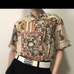 総柄 柄シャツ　植物柄 レトロ ブラウス 古着 ヴィンテージ