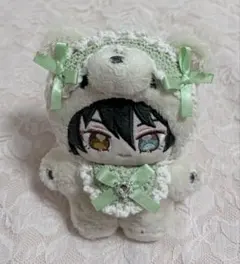 いつぬい ぬい服 スタイ ヘッドドレス ミントグリーン×ホワイト 編み物